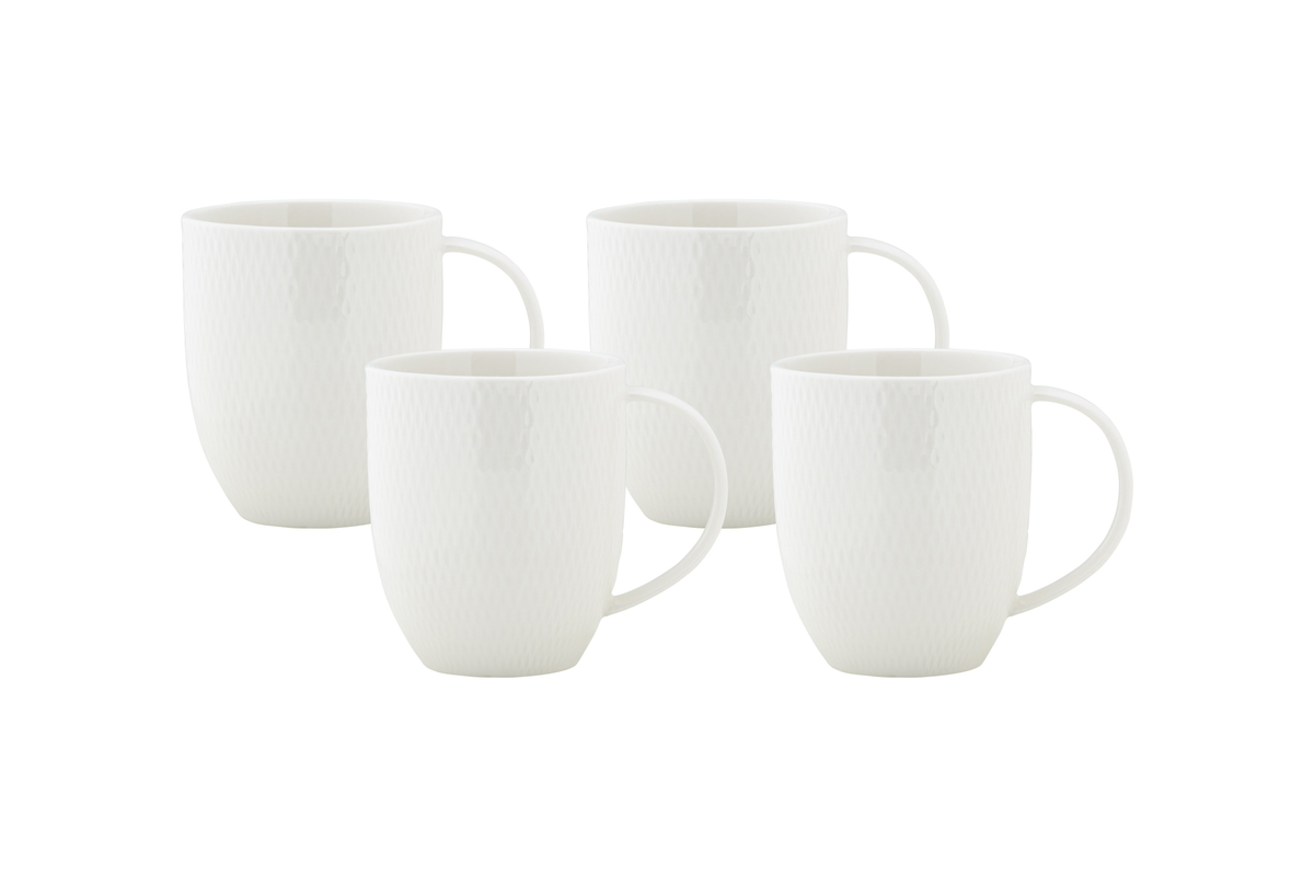 Maxwell & Williams White Basics Diamonds Coupe Mug 370ml Set of 4 Gift Boxed