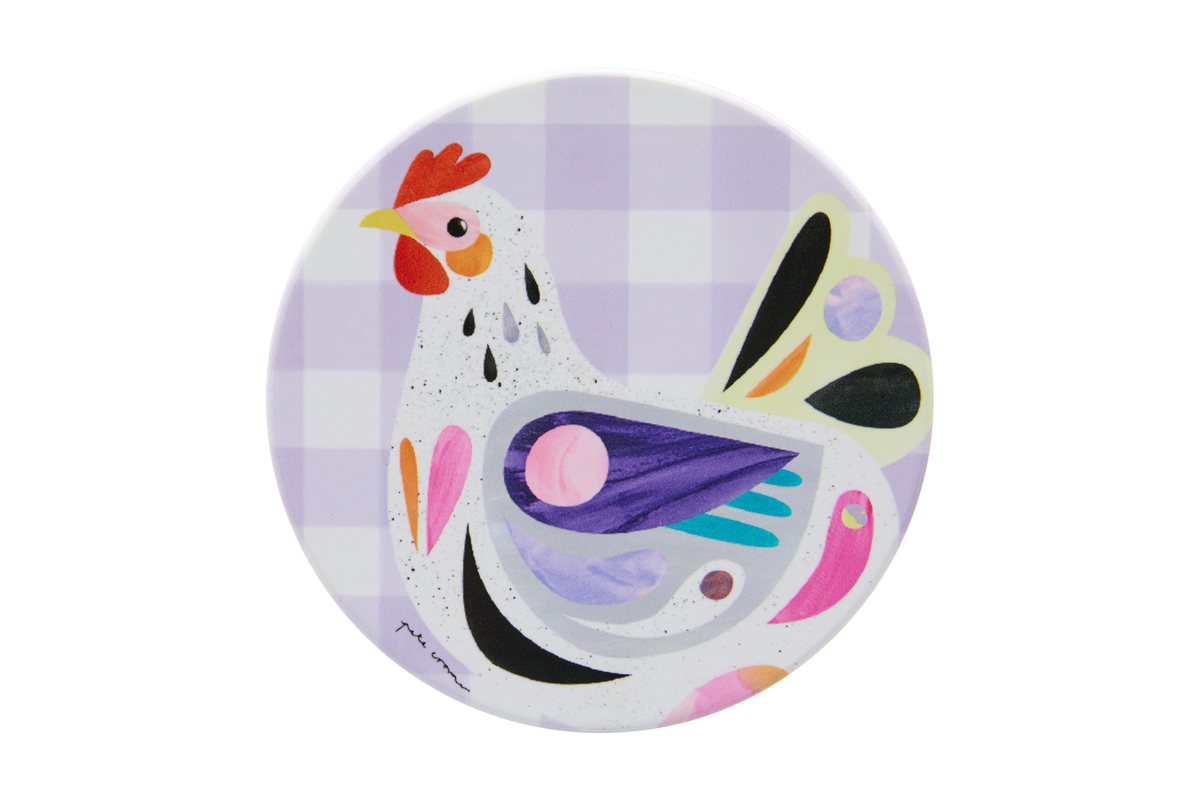 Maxwell & Williams  Pete Cromer Barn Friends Ceramic Round Coaster 10cm Purple Chook