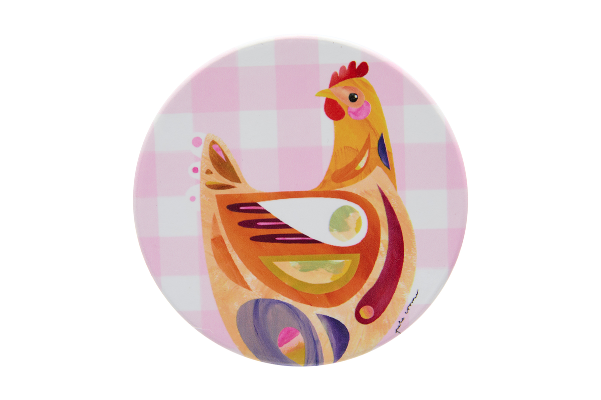 Maxwell & Williams  Pete Cromer Barn Friends Ceramic Round Coaster 10cm Pink Chook